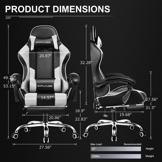Gaming Chair with Footrest, Lumbar Support
