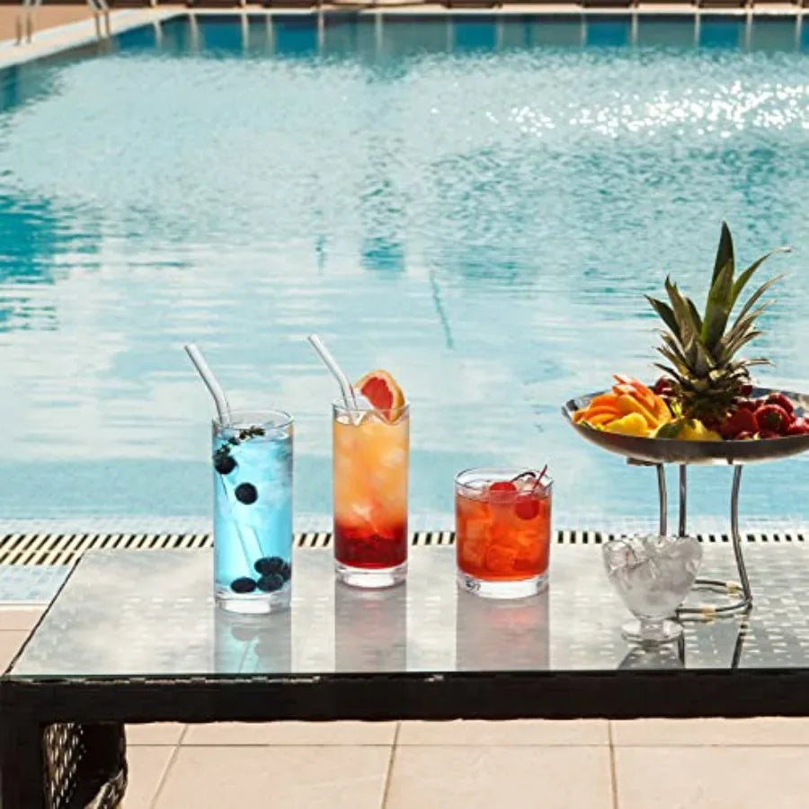 12 Pack Glass Cups with Glass Straws