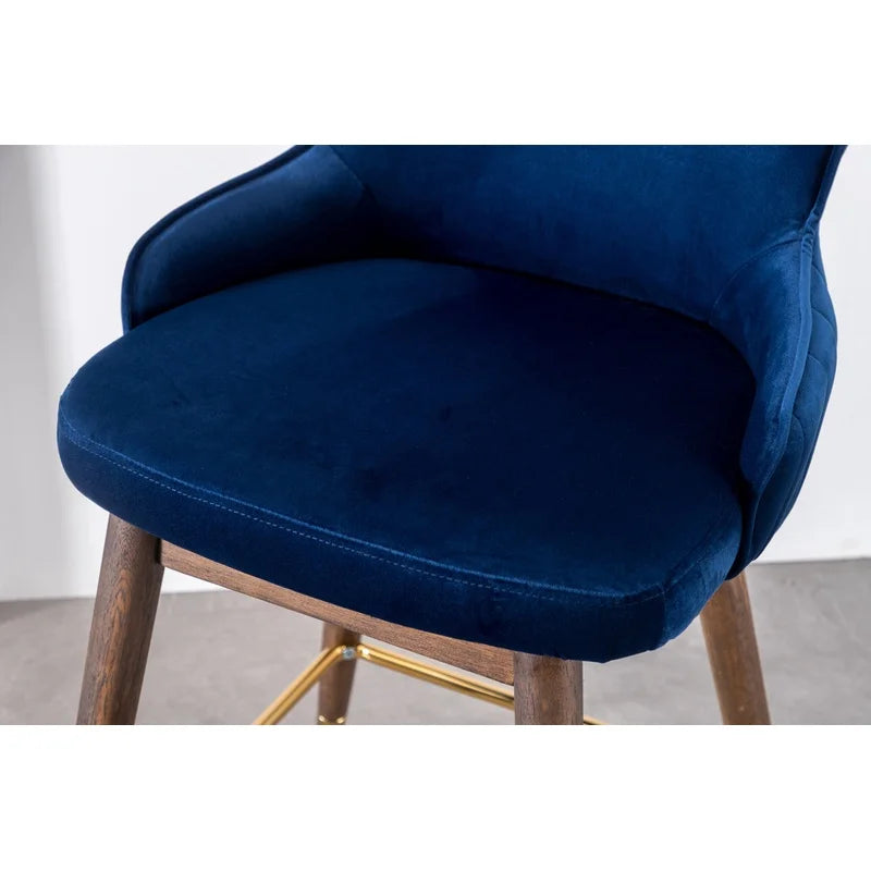 Blue Fabric Wingback Bar Stools Set of 2