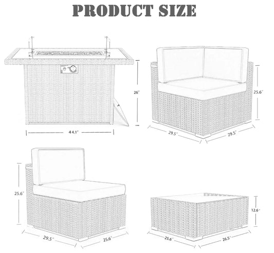 8 Pieces Patio Furniture Set with Fire Pit