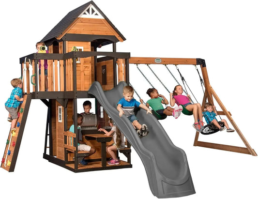 Swing Set with Wave Slide, Clubhouse and More