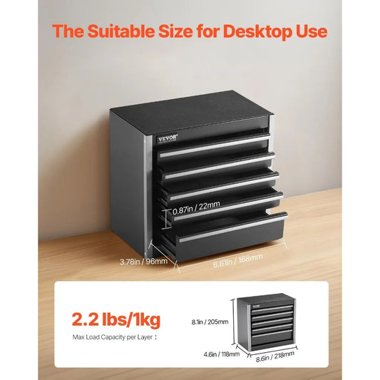 8.6-inch Portable Metal Tool Box with 5 Drawers