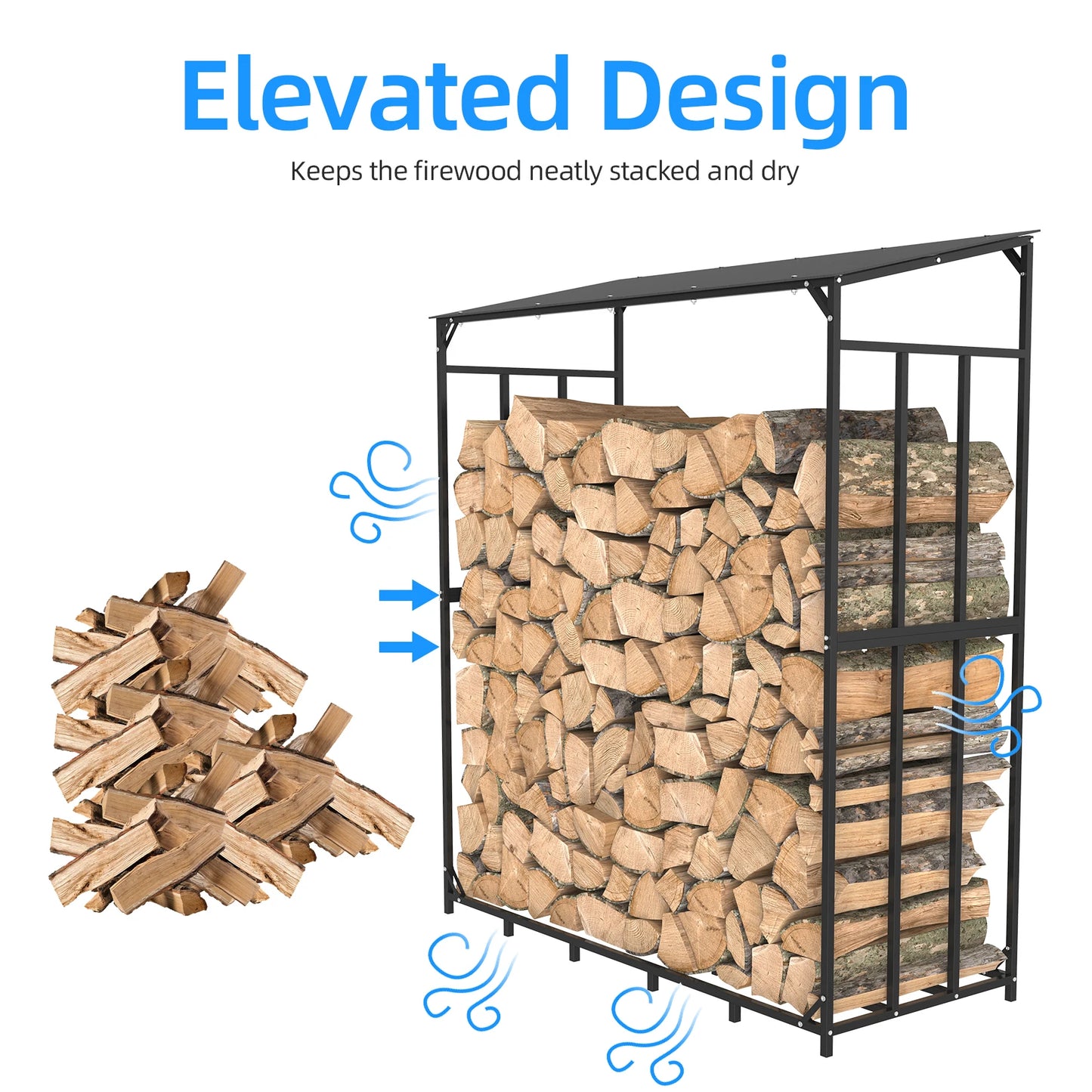 Heavy Duty Metal Firewood Rack with Top