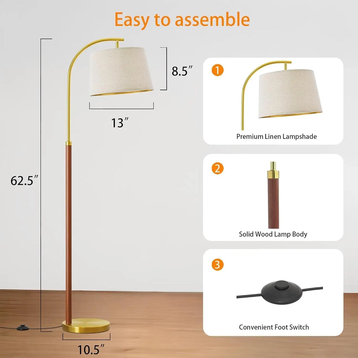 Gold Arc Floor Lamp with Foot Switch