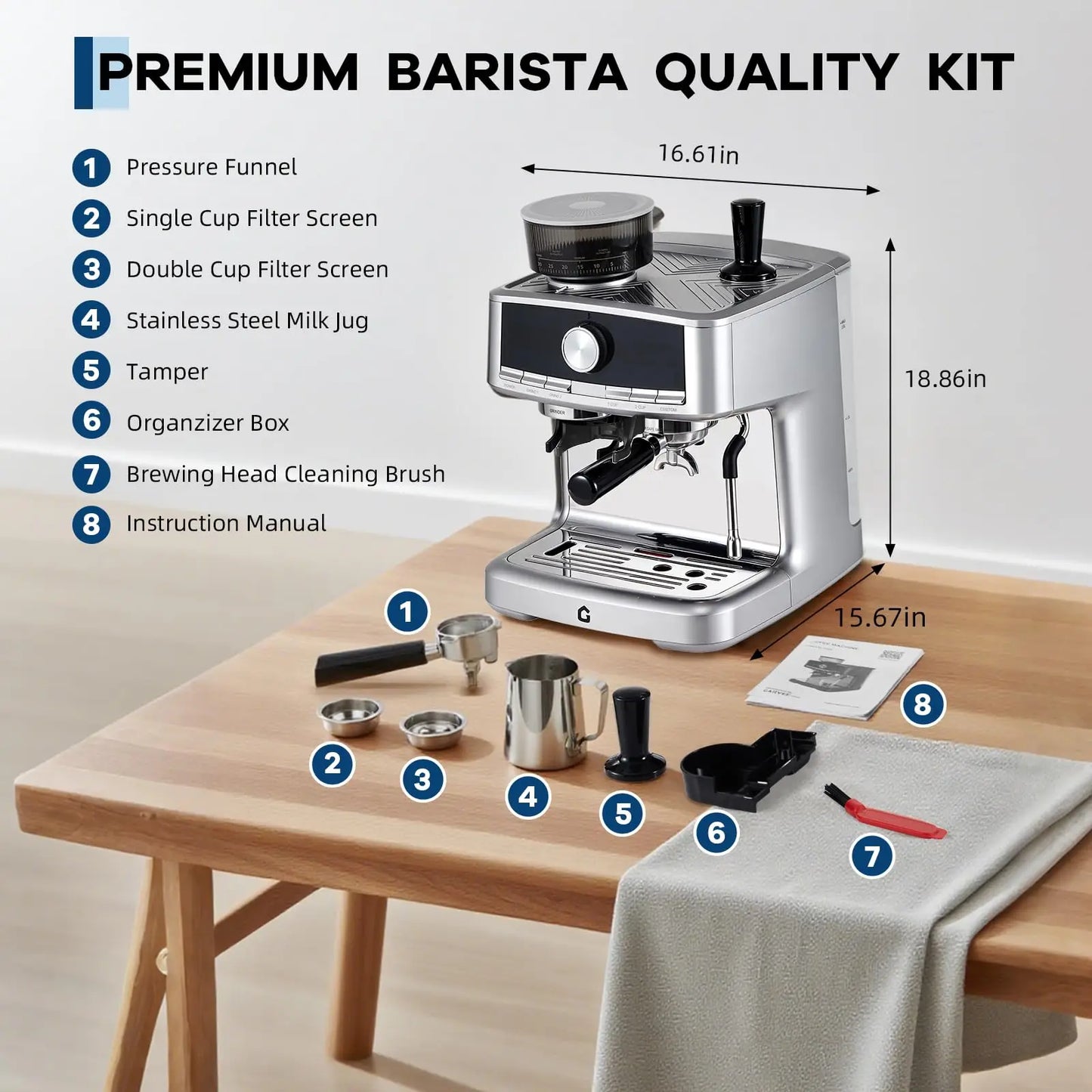 Stainless Steel Espresso Maker With Grinder