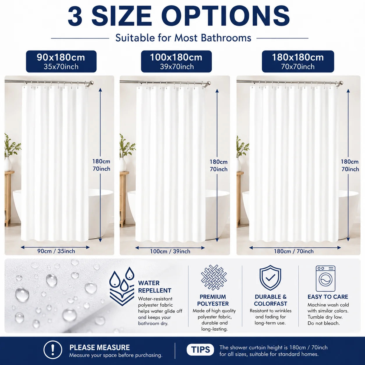 Floral Polyester Bathroom Curtain with Hooks