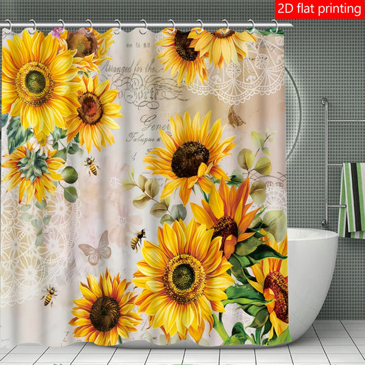 4pcs Sunflower curtain shower