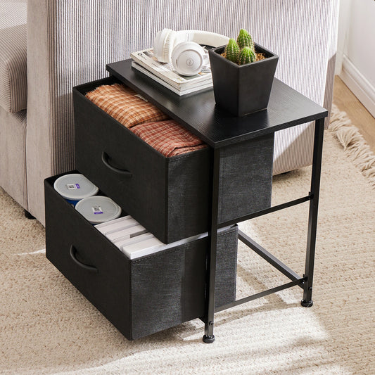 Nightstand Table with 2 Fabric Drawers