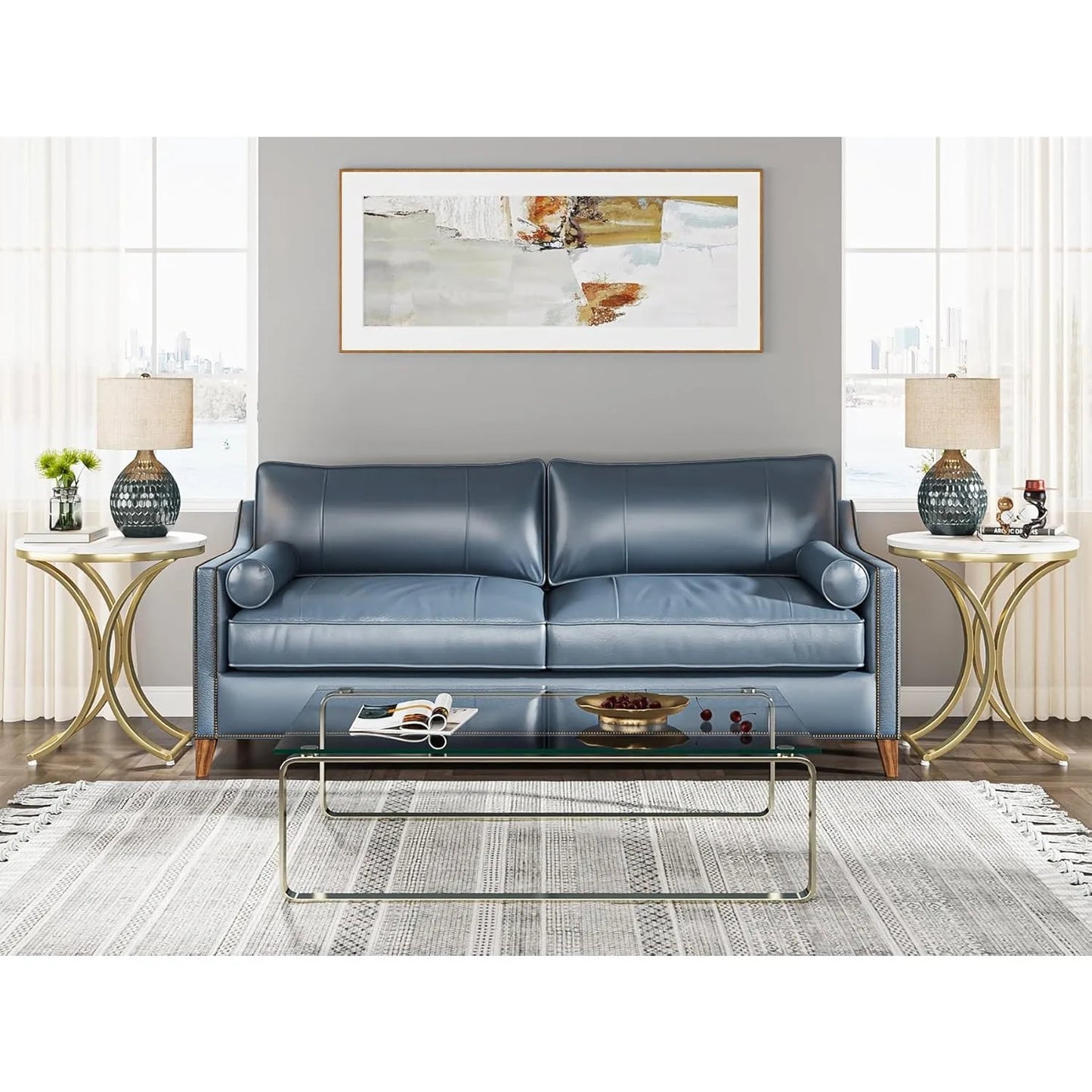 Modern Faux Marble White and Gold End Table