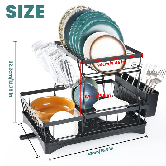 Large 2-tier dish drying rack for kitchen
