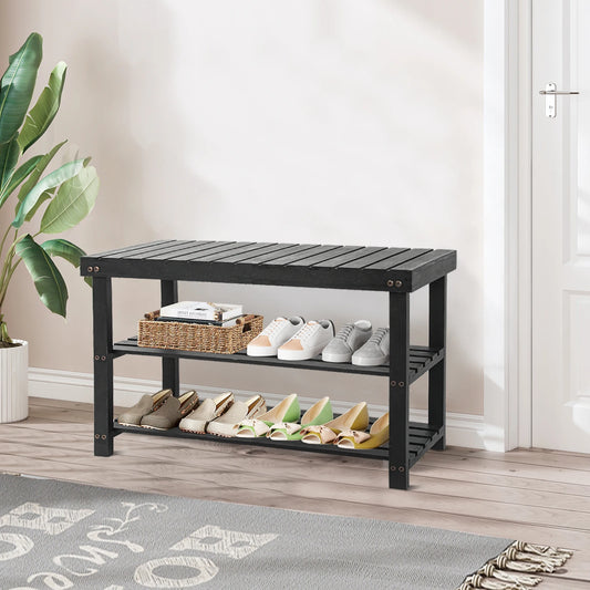 3-Tier Wood Shoe Organizer,Bench