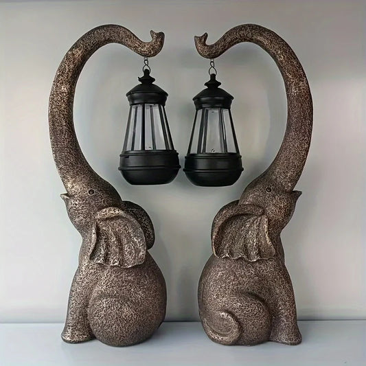 2pcs Solar Plastic Elephant Statue with LED Lights