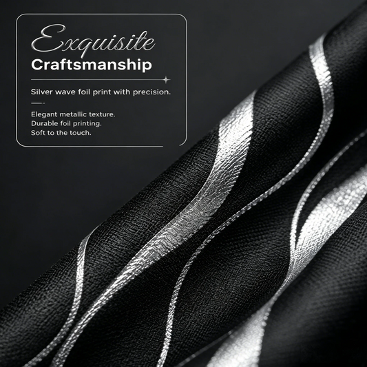100% Blackout Curtains Silver Wave Foil Pattern