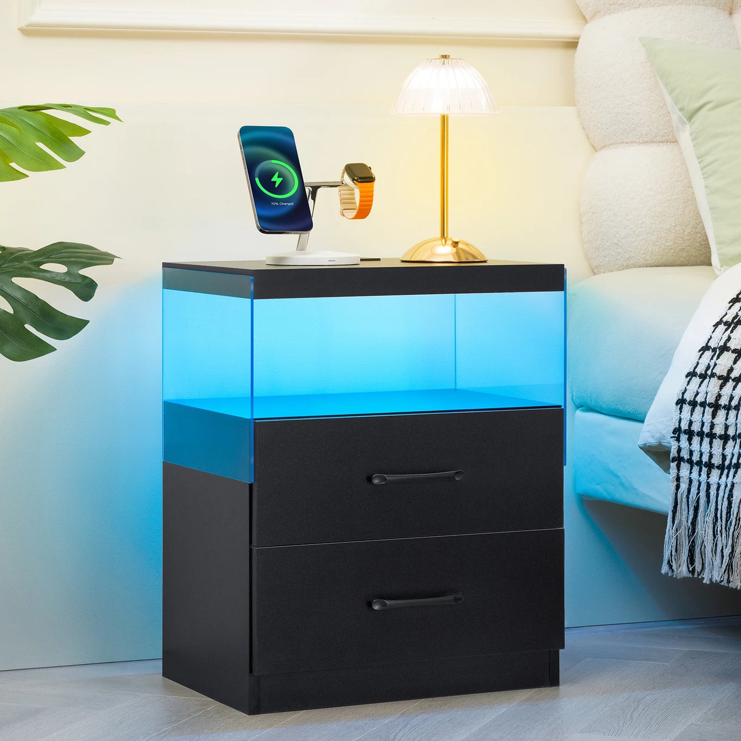 2 Drawer Bedside Table with LED Lights
