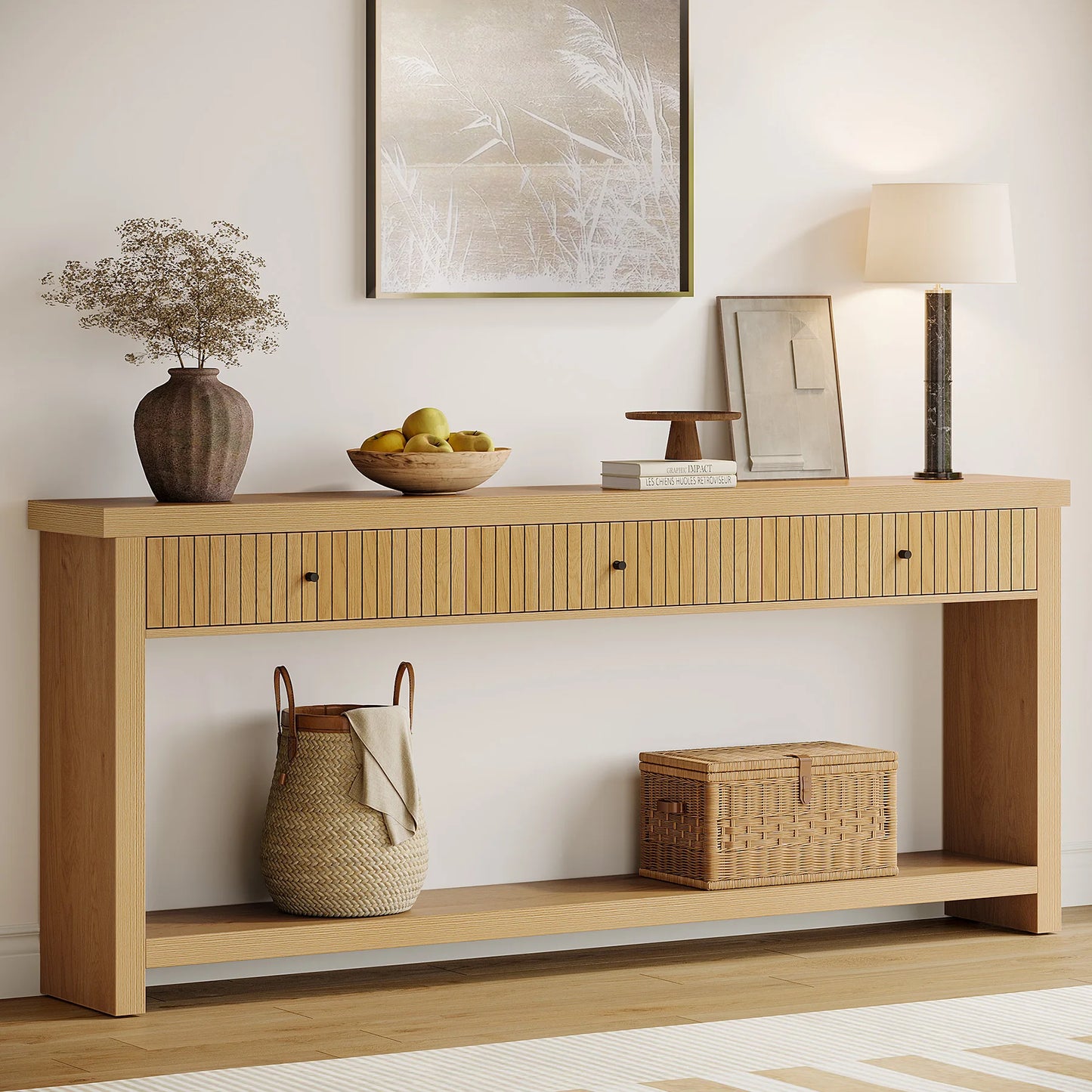Oak Console Table with 3 Drawers