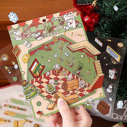 3D Christmas House Stickers Miniature