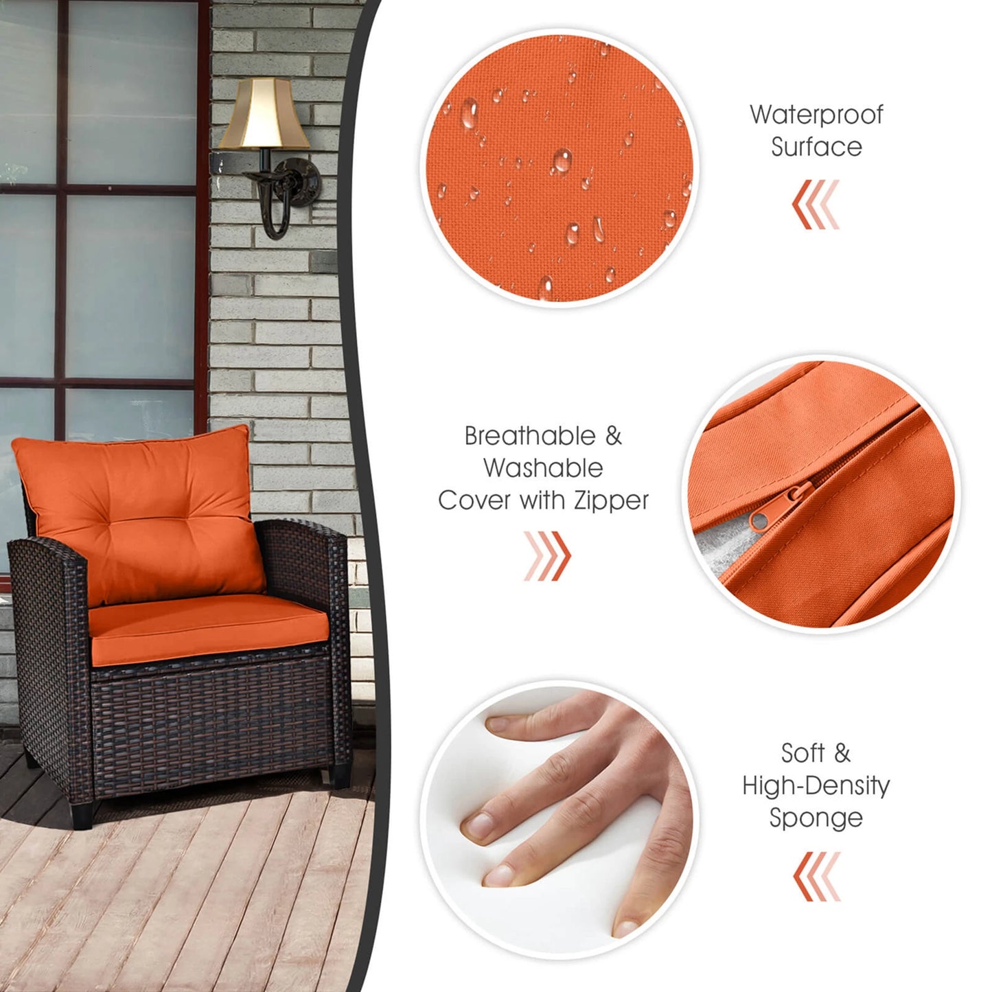 3 PC Patio Rattan Furniture Set