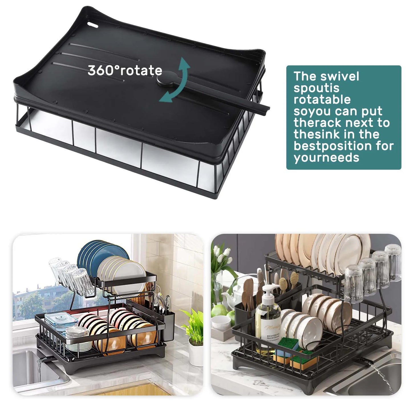 Large 2-tier dish drying rack for kitchen