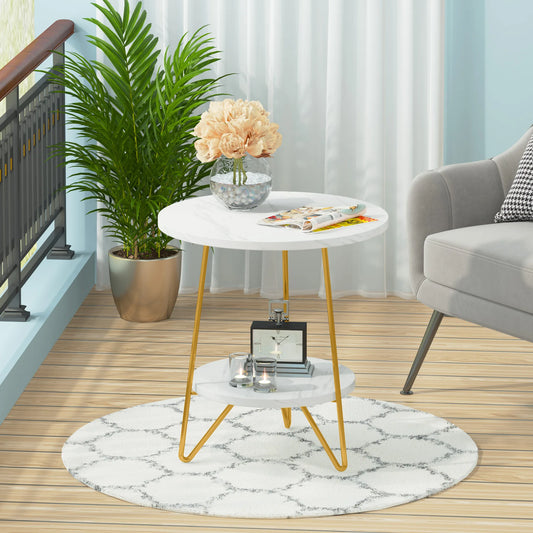 2 Tier Faux Marble End Table