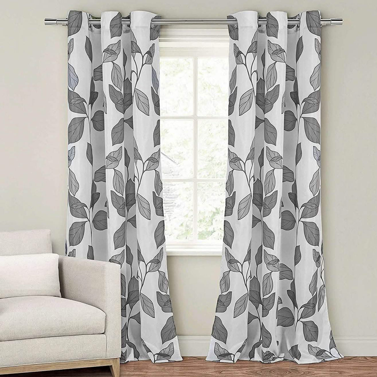 Floral Leaves Blackout Grommet Curtain Pair