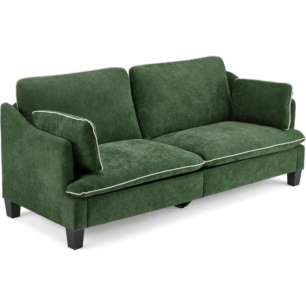Linen Velvet Loveseat with Piped Cushions