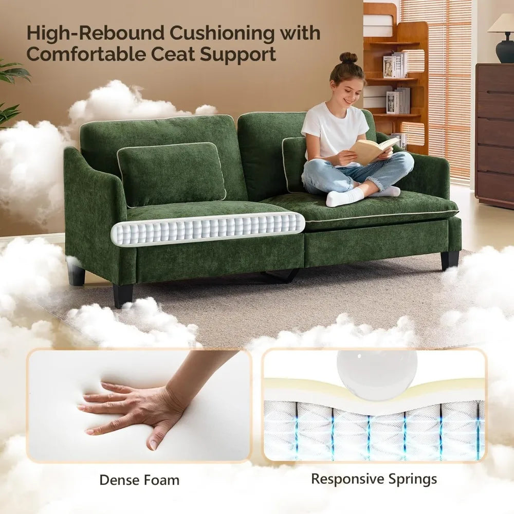Linen Velvet Loveseat with Piped Cushions