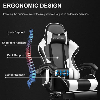 Gaming Chair with Footrest, Lumbar Support
