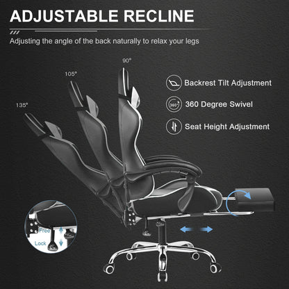Gaming Chair with Footrest, Lumbar Support