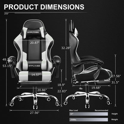 Gaming Chair with Footrest, Lumbar Support