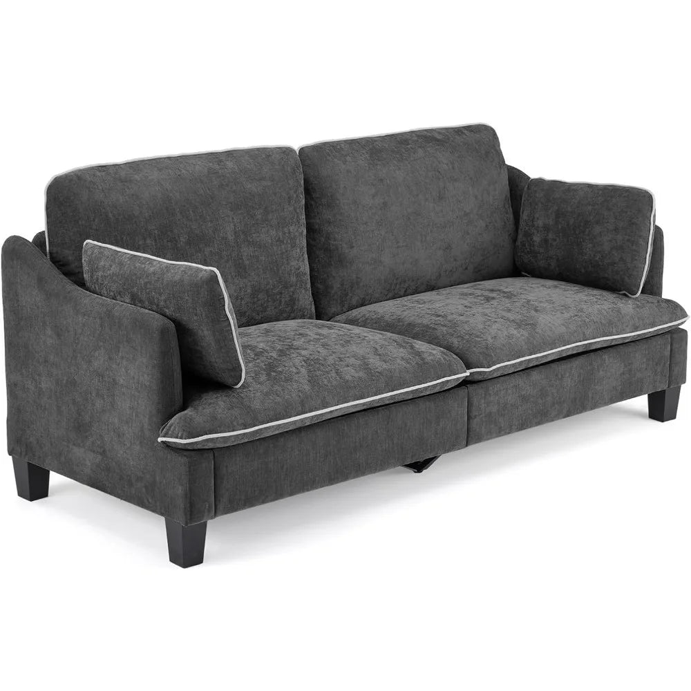 Linen Velvet Loveseat with Piped Cushions