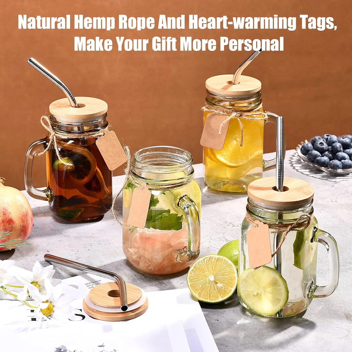 16 oz Mason Jars with Handle and Straws