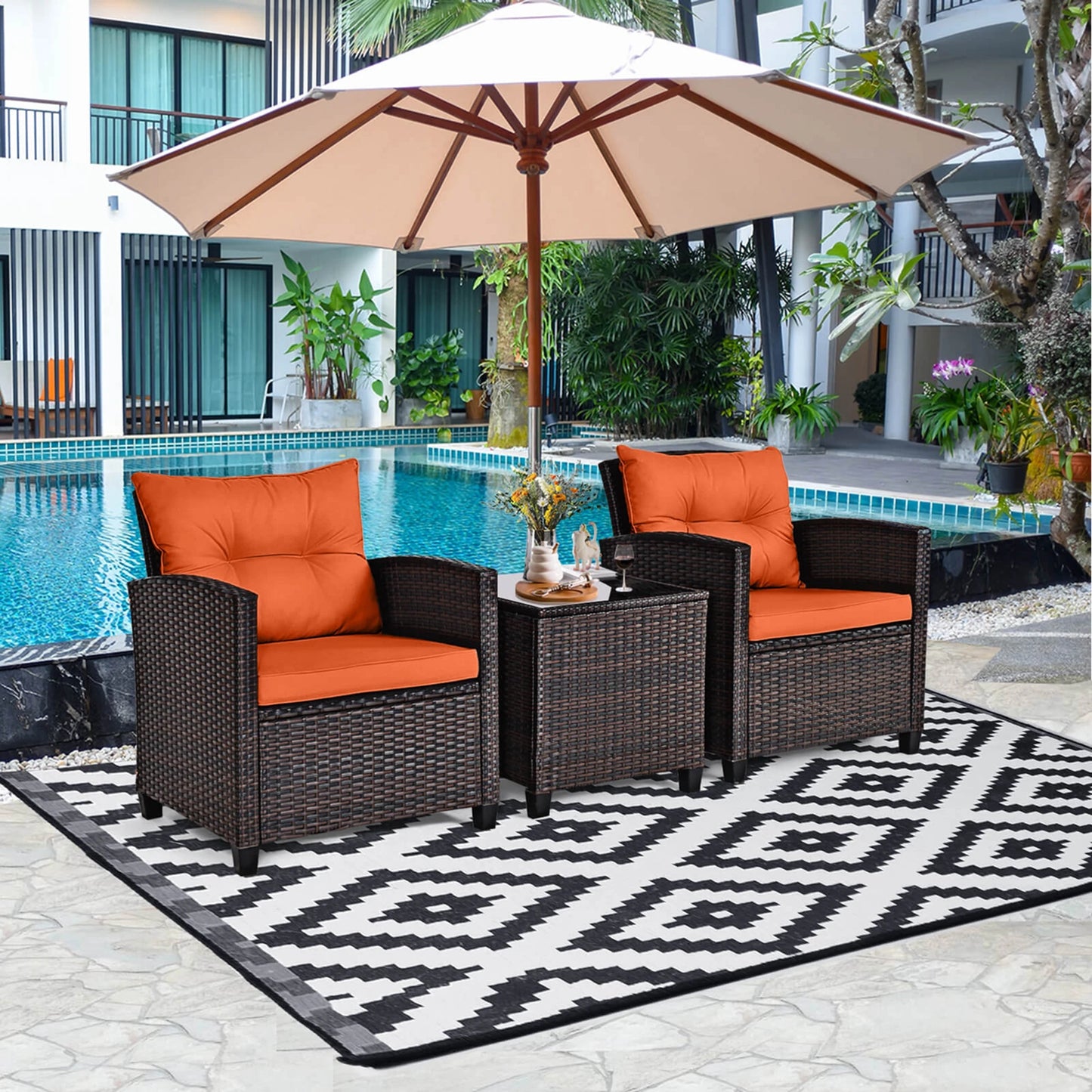 3 PC Patio Rattan Furniture Set