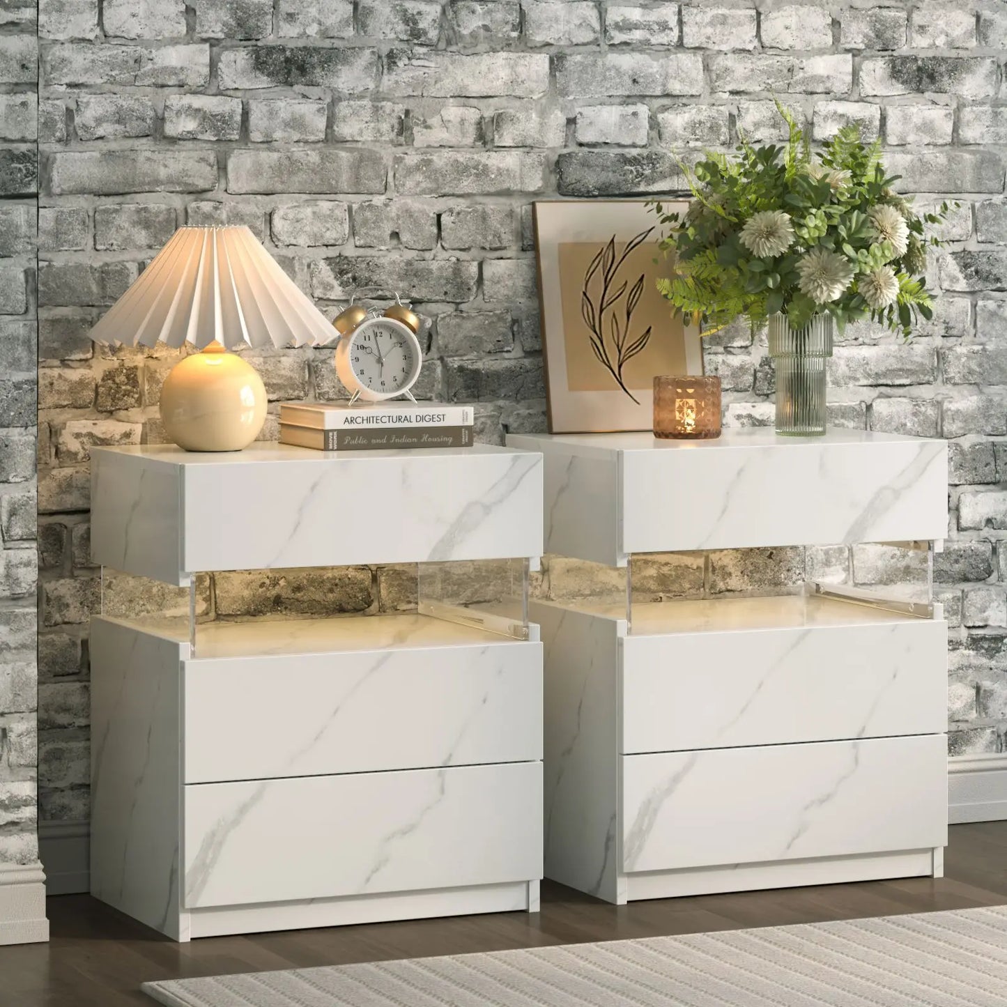 Bedside Tables Set with LED Lighting