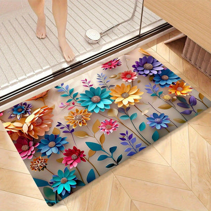 Multi-color floral print design bathroom mat