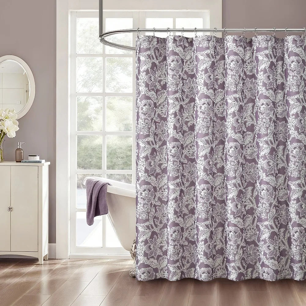 Purple Floral Shower Curtain Set