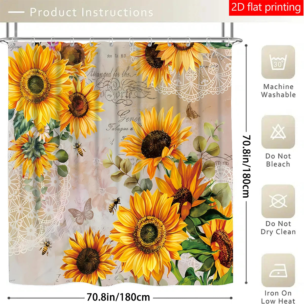 4pcs Sunflower curtain shower