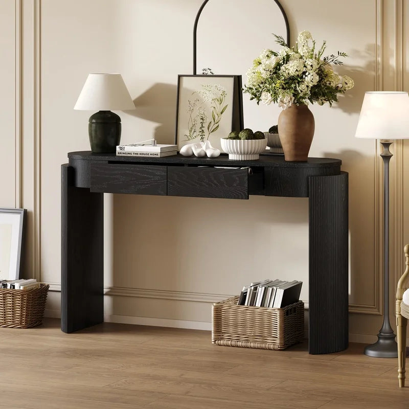 Black Entryway Table with Fluted Design
