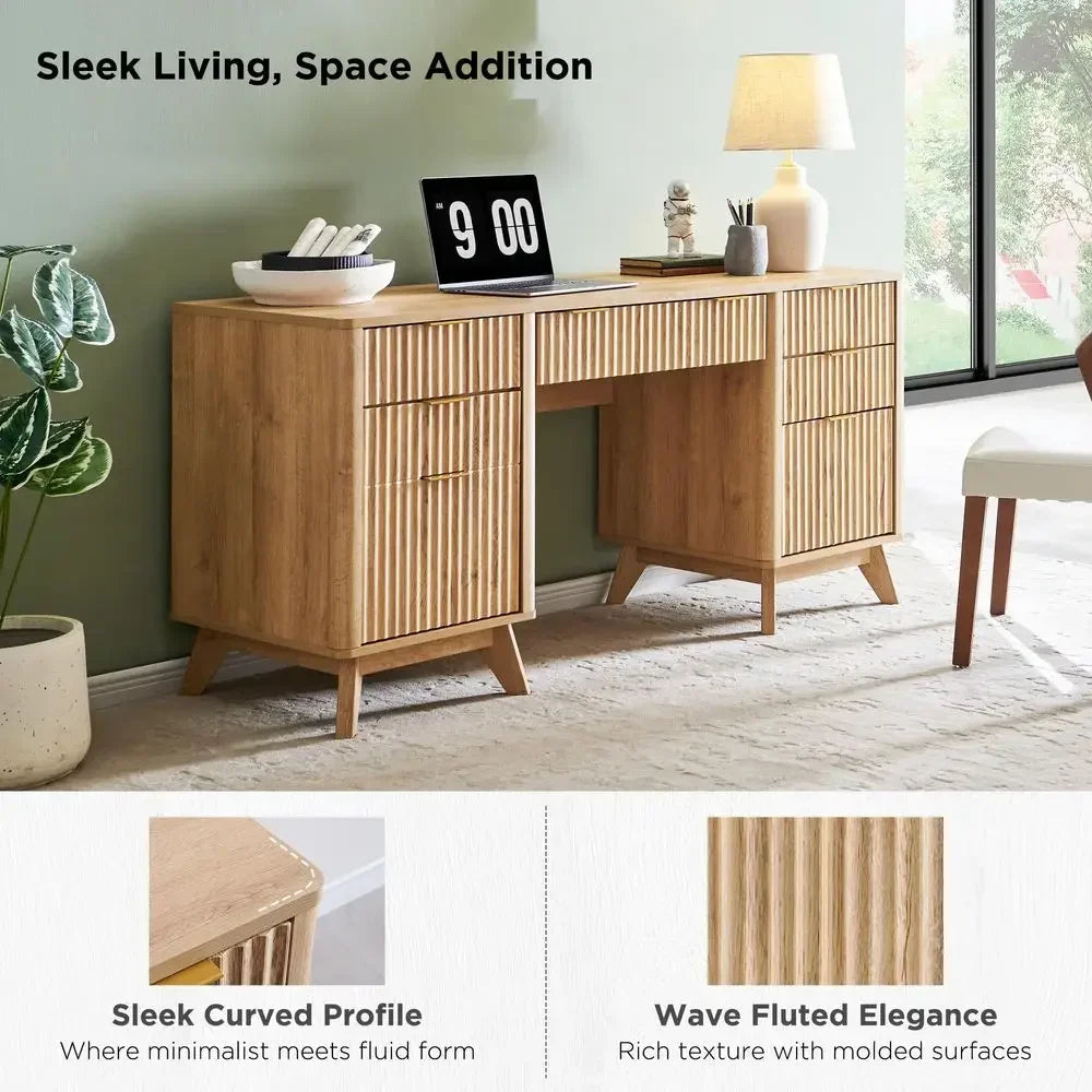 Fluted Executive Desk with Drawers