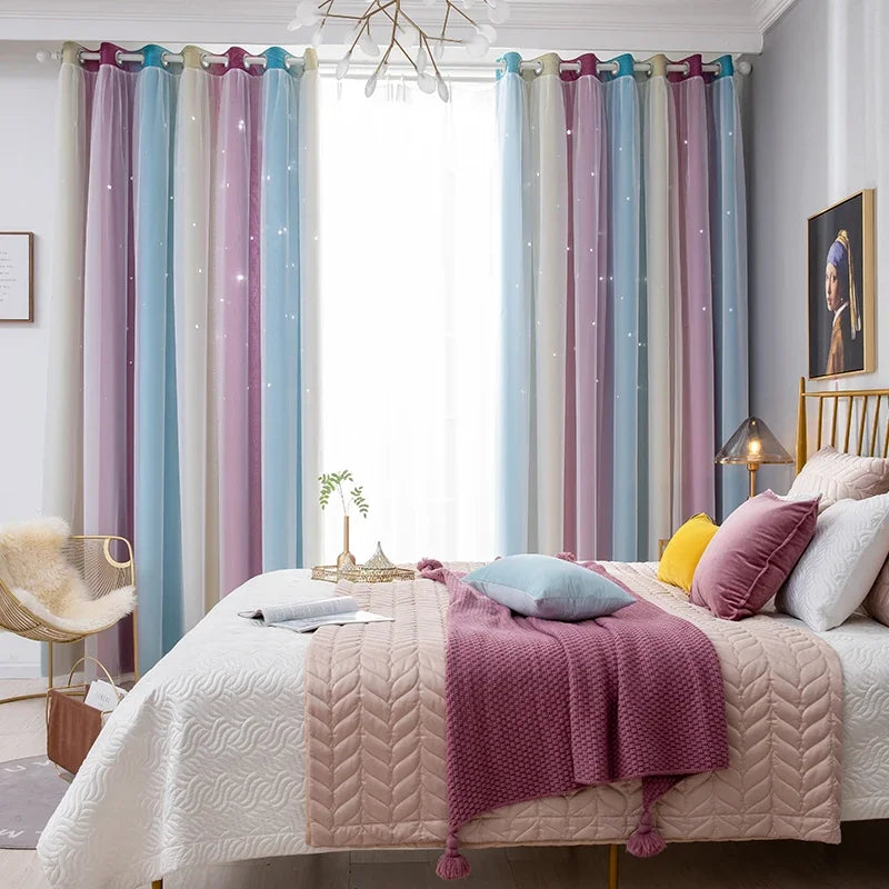 Rainbow Hollow-Out Star Blackout Curtains