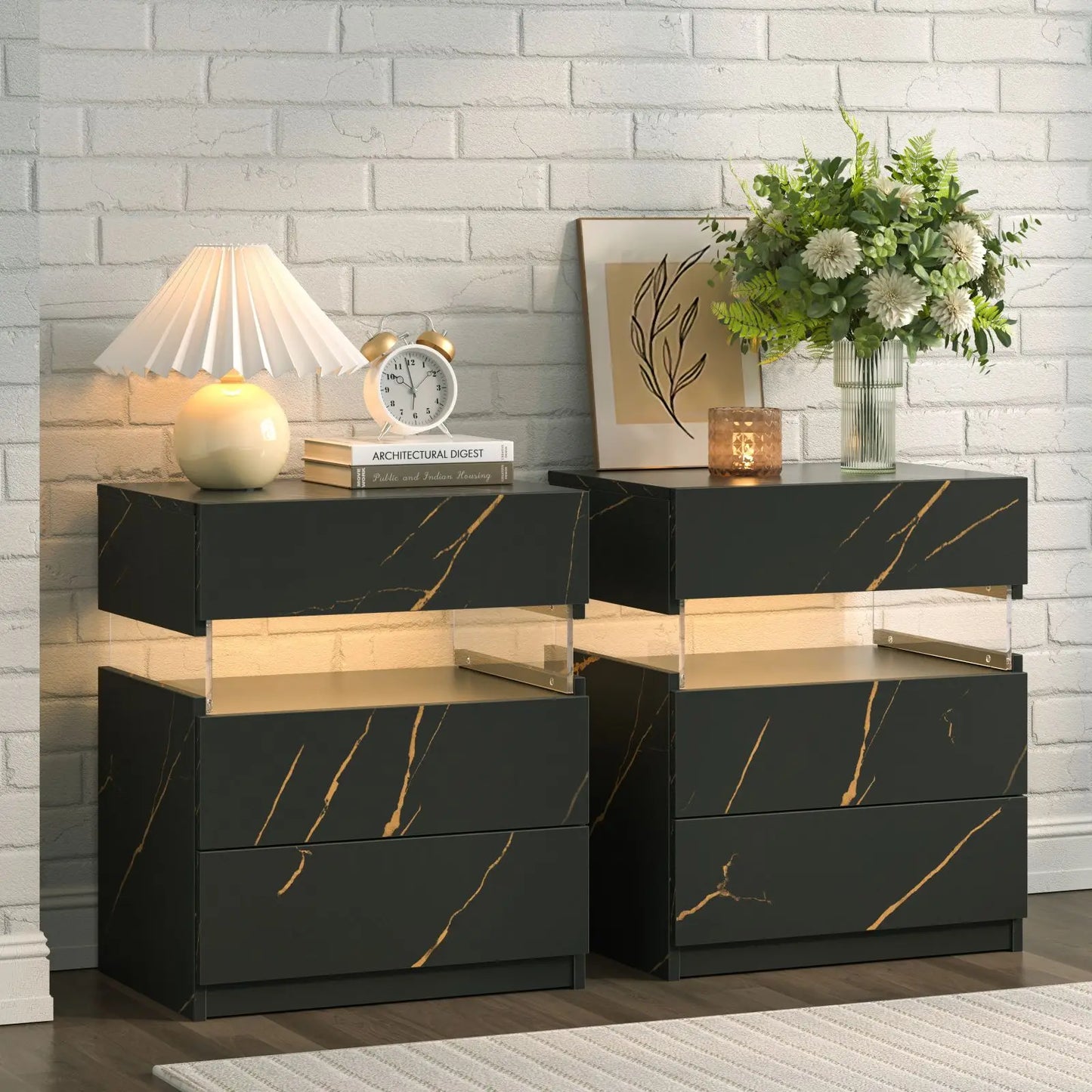Bedside Tables Set with LED Lighting