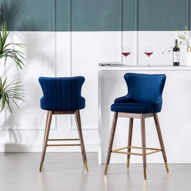Blue Fabric Wingback Bar Stools Set of 2