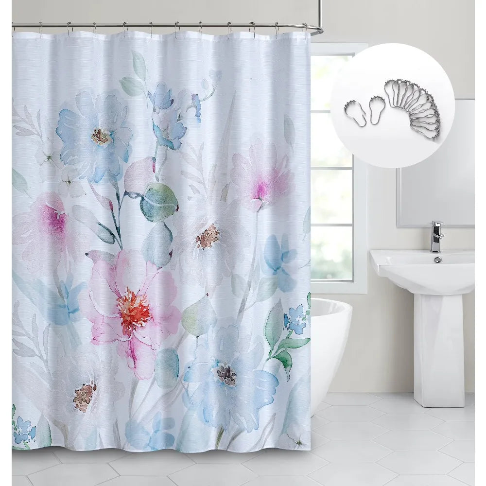 Textured Floral Fabric Shower Curtain