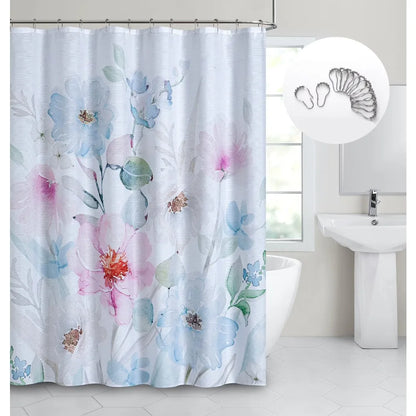 Textured Floral Fabric Shower Curtain