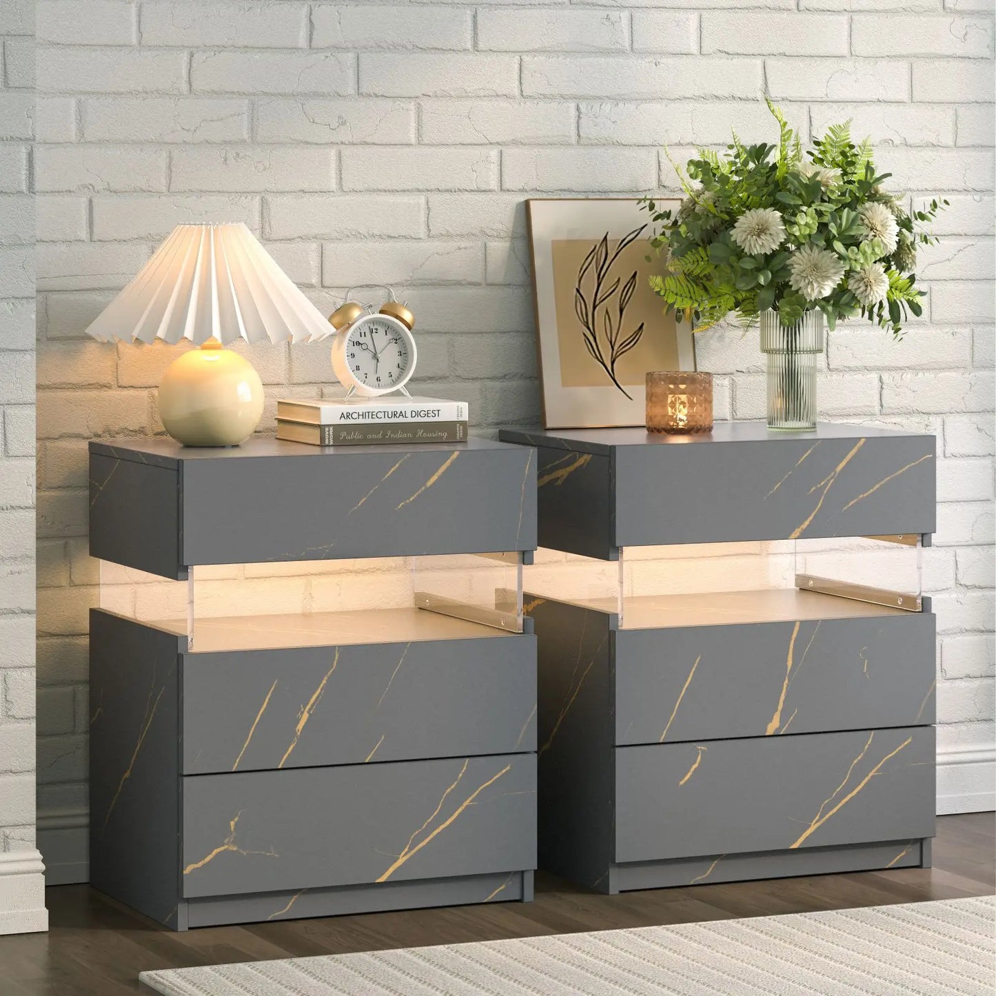 Bedside Tables Set with LED Lighting