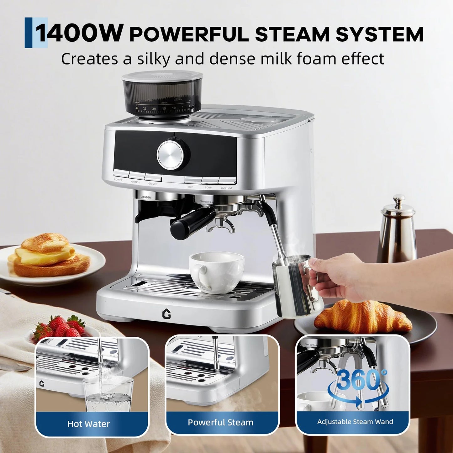 Stainless Steel Espresso Maker With Grinder