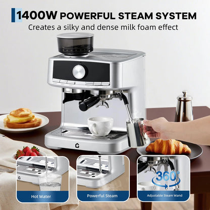 Stainless Steel Espresso Maker With Grinder