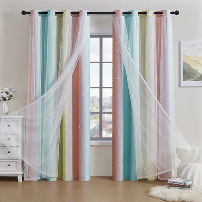 Rainbow Hollow-Out Star Blackout Curtains