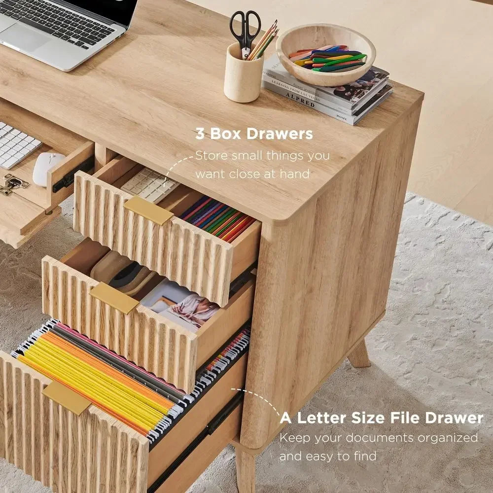 Fluted Executive Desk with Drawers