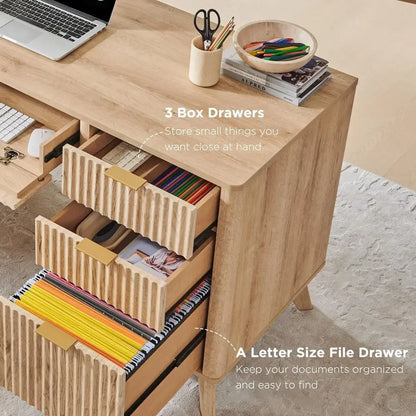 Fluted Executive Desk with Drawers
