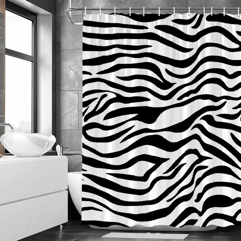 Black White Zebra Skin Printing Shower Curtain